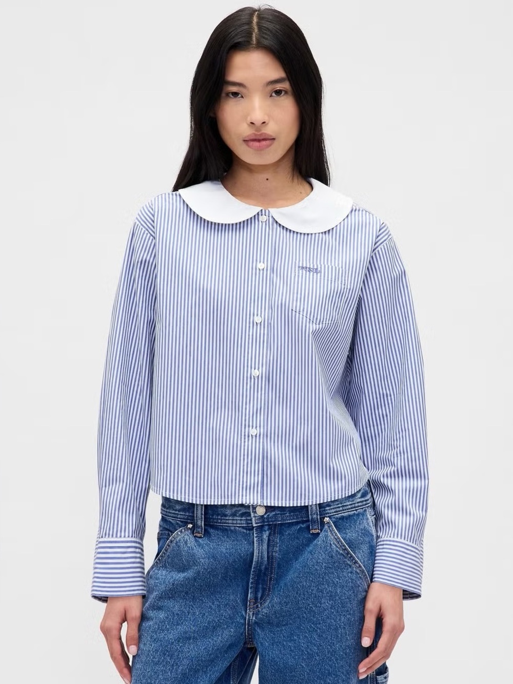 Sandy Liang x Gap Classic Blue Striped Peter Pan Collar Shirt